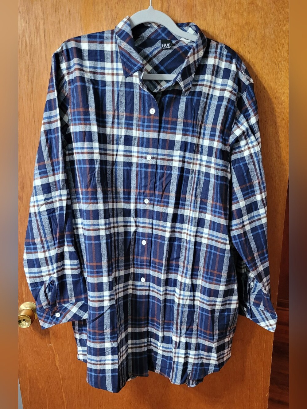 HUE Sleepwear Long Sleeve Button Up Flannel Sleep Shirt Womens 2X NWT (1117)